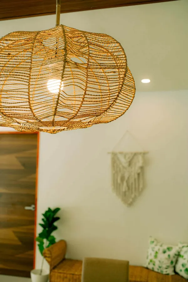 Woven pendant light and macrame decoration